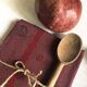 Old tea towel in linen and Burgundy cotton