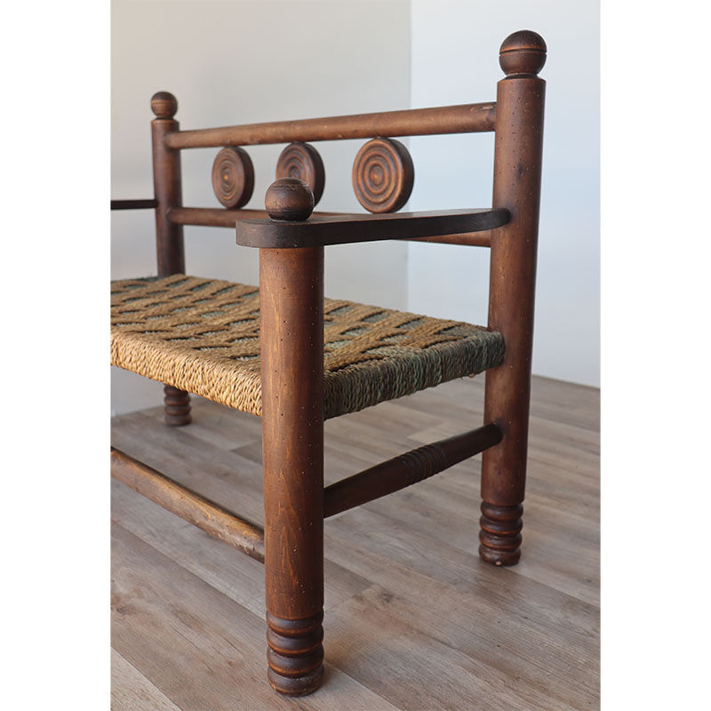 Banc vintage en bois et corde 1950