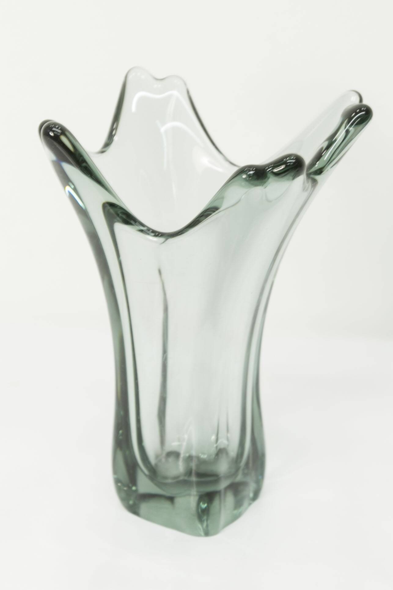Transparent green Murano glass vase 1960