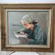 Oil painting on canvas portrait young girl who reads signed