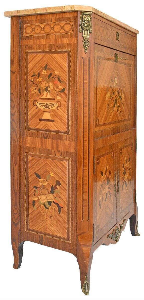 Transitional style secretary in marquetry