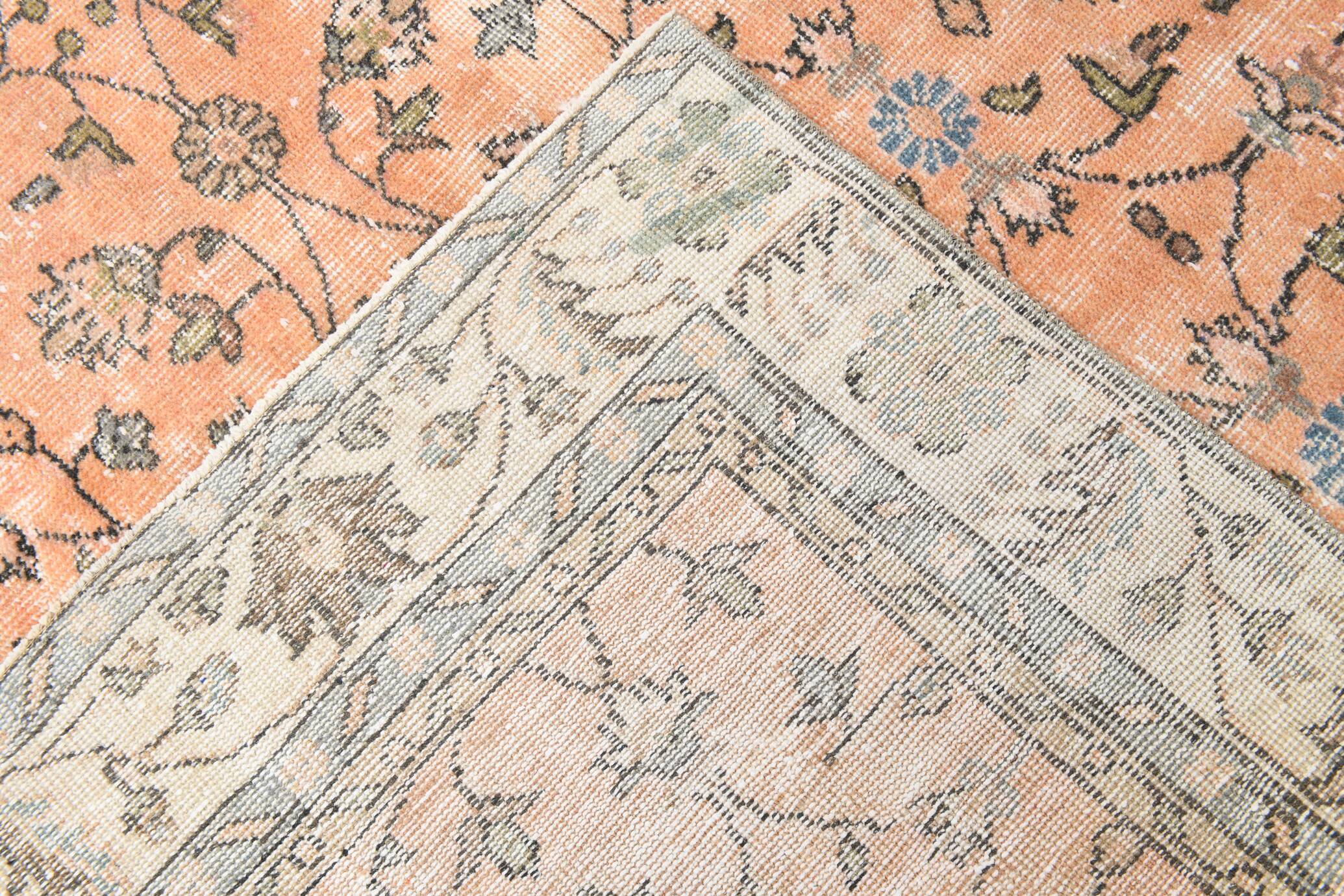 7x10 Soft Pastel Orange Handmade Floral Turkish Vintage Rug