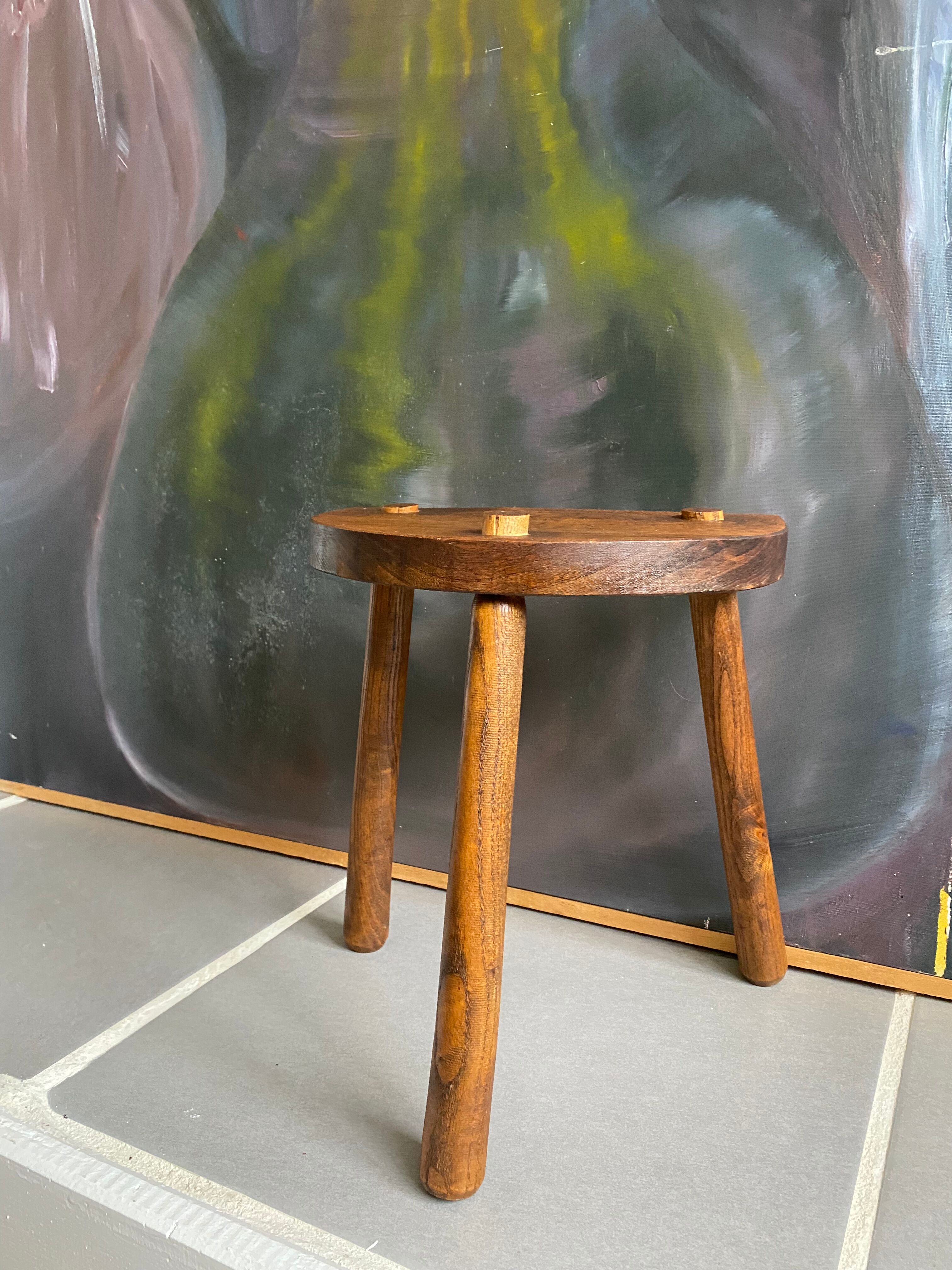 Vintage tripod wood farm stool