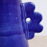 Handmade ceramic abstract vase with asymmetrical floral handles midnight blue