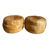 Set of 2 patchwork leather poufs brown camel De Sède
