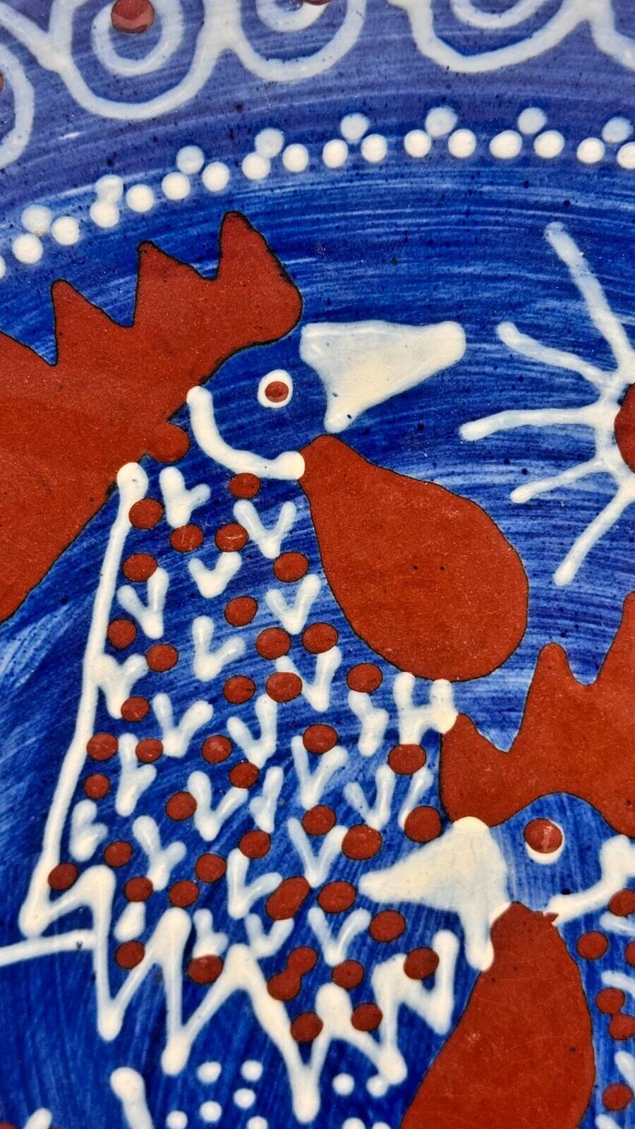 Large ceramic dish with roosters by Svend P. Jørgensen 1966 Ravnild Denmark
