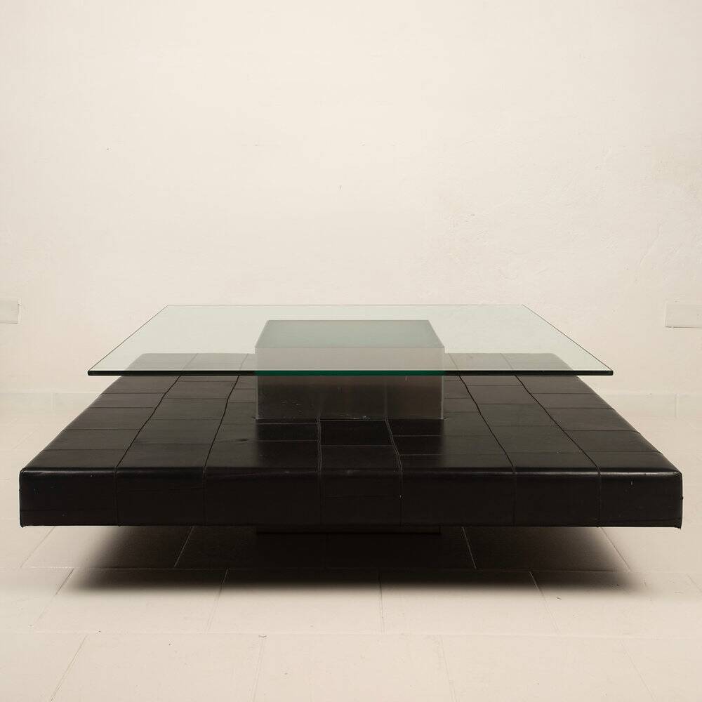 Table basse avec base en cuir de pecari par Tito Agnoli pour Caleido, 1970