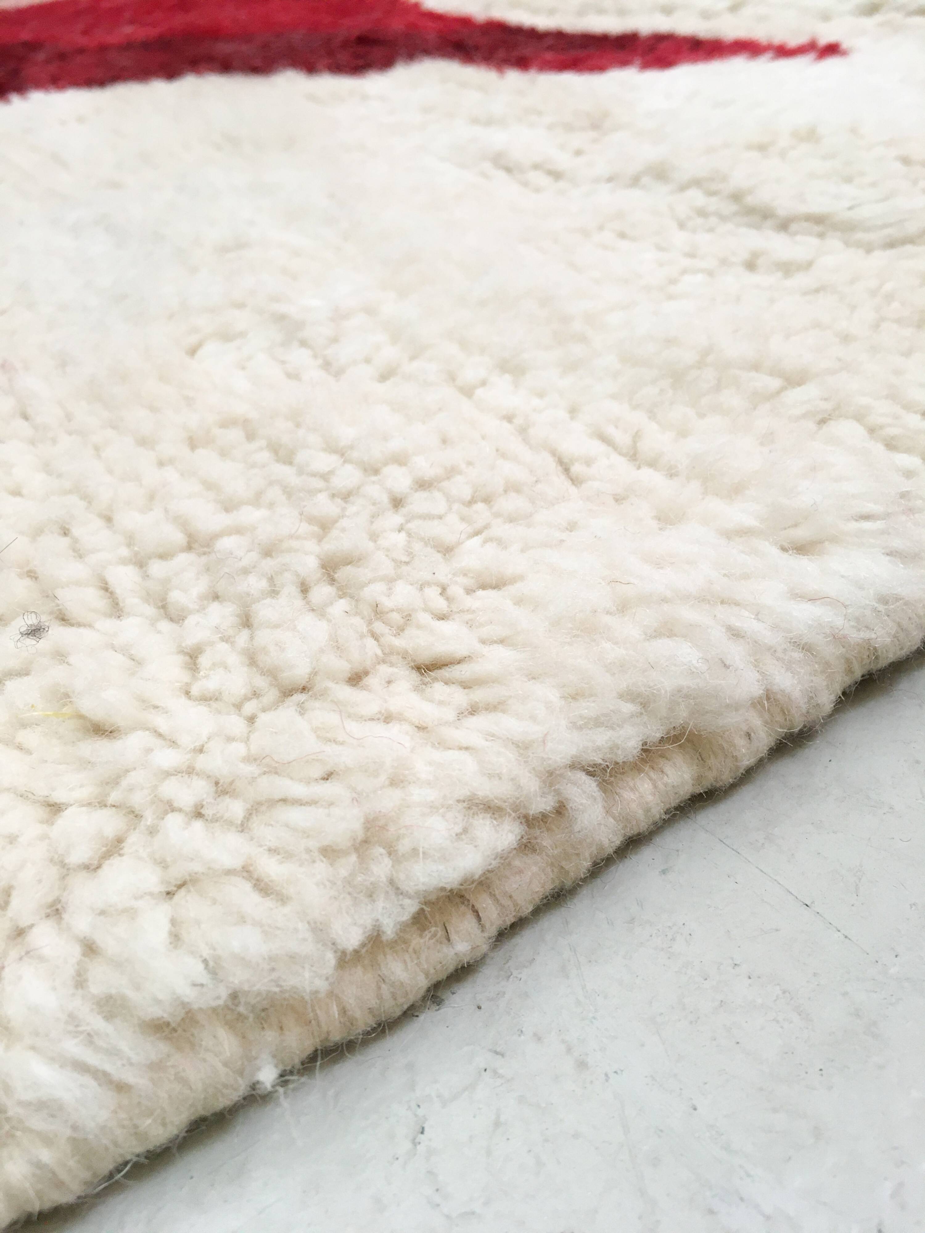 Moroccan Berber rug M'rirt, ecru with colorful patterns, 2.92x2.12m