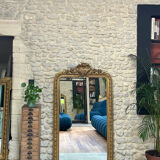 Antique Louis-Philippe fireplace mirror with pediment and pearls 157