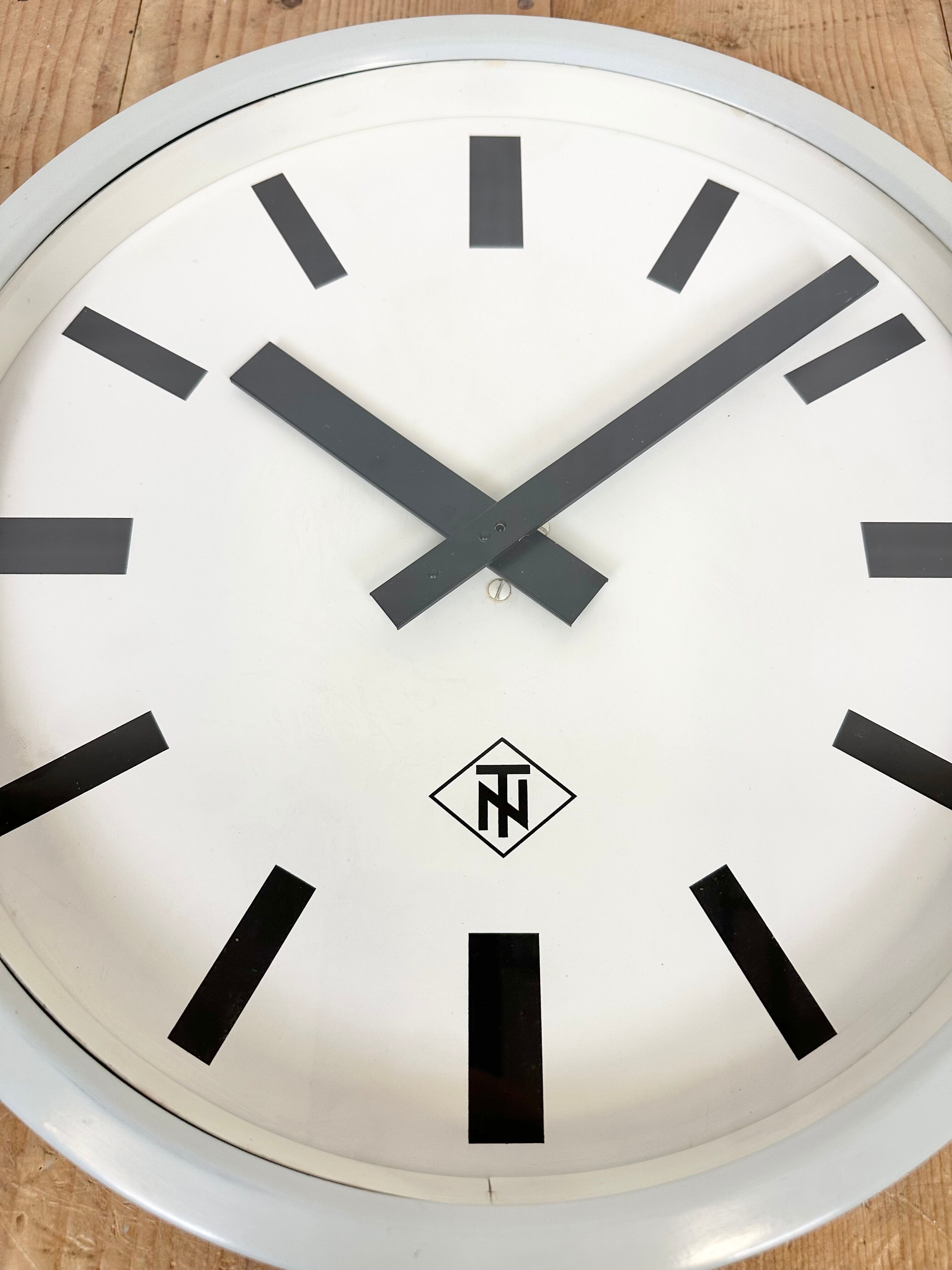 Grey Industrial Wall Clock from TN, 1960s