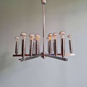 Chrome metal Space Age chandelier, 18 light points, 1970.