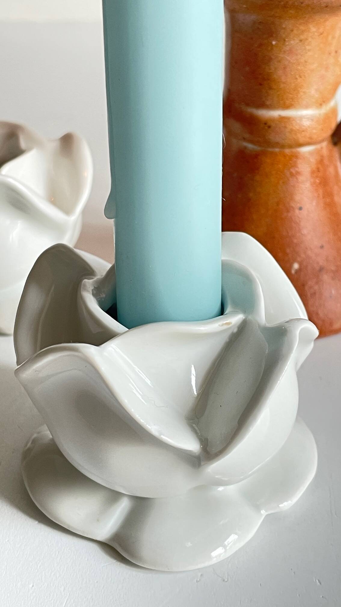 Lot bougeoirs porcelaine et grès vintage