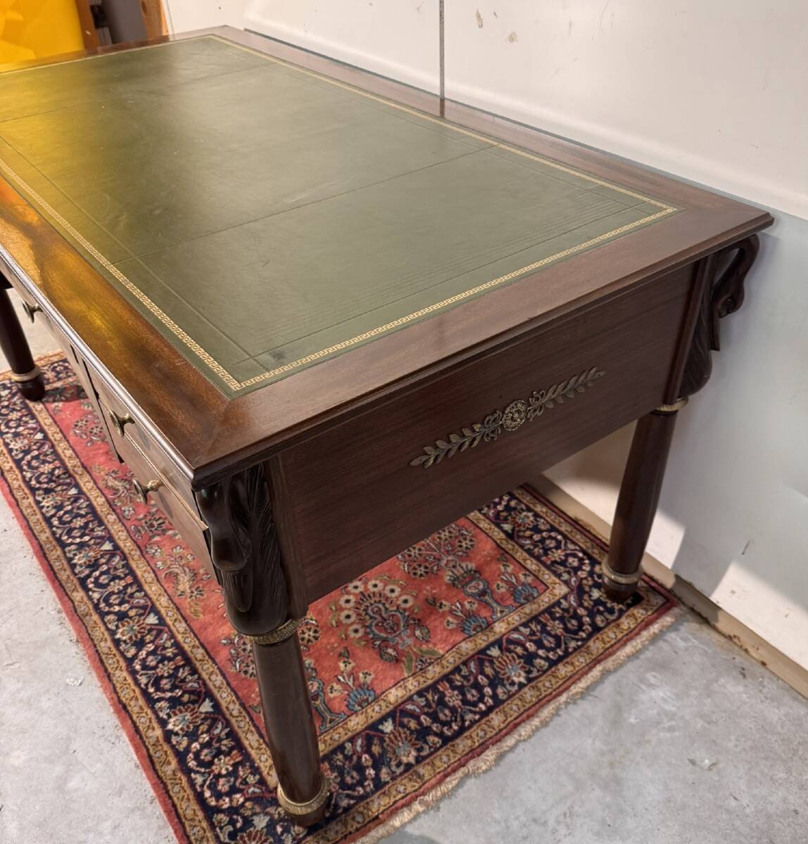 Empire-style minister's desk with swan necks in mahogany.