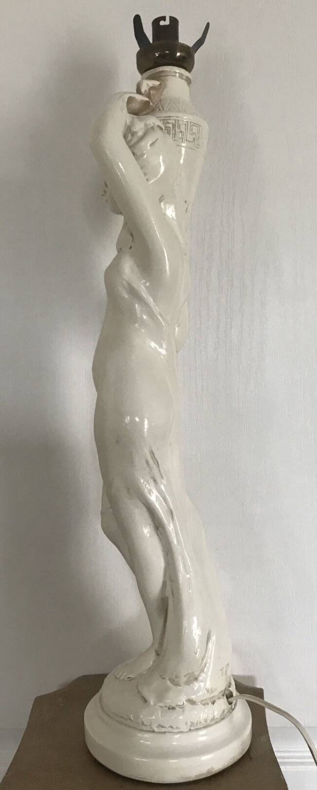 Glazed Ceramic Lamp Base for Women, signed
