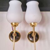 Pair of opaline and brass wall lights, 1950s