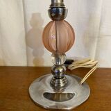 Antique Lamp Base Pink & Clear Glass Ball Chrome Base Vintage