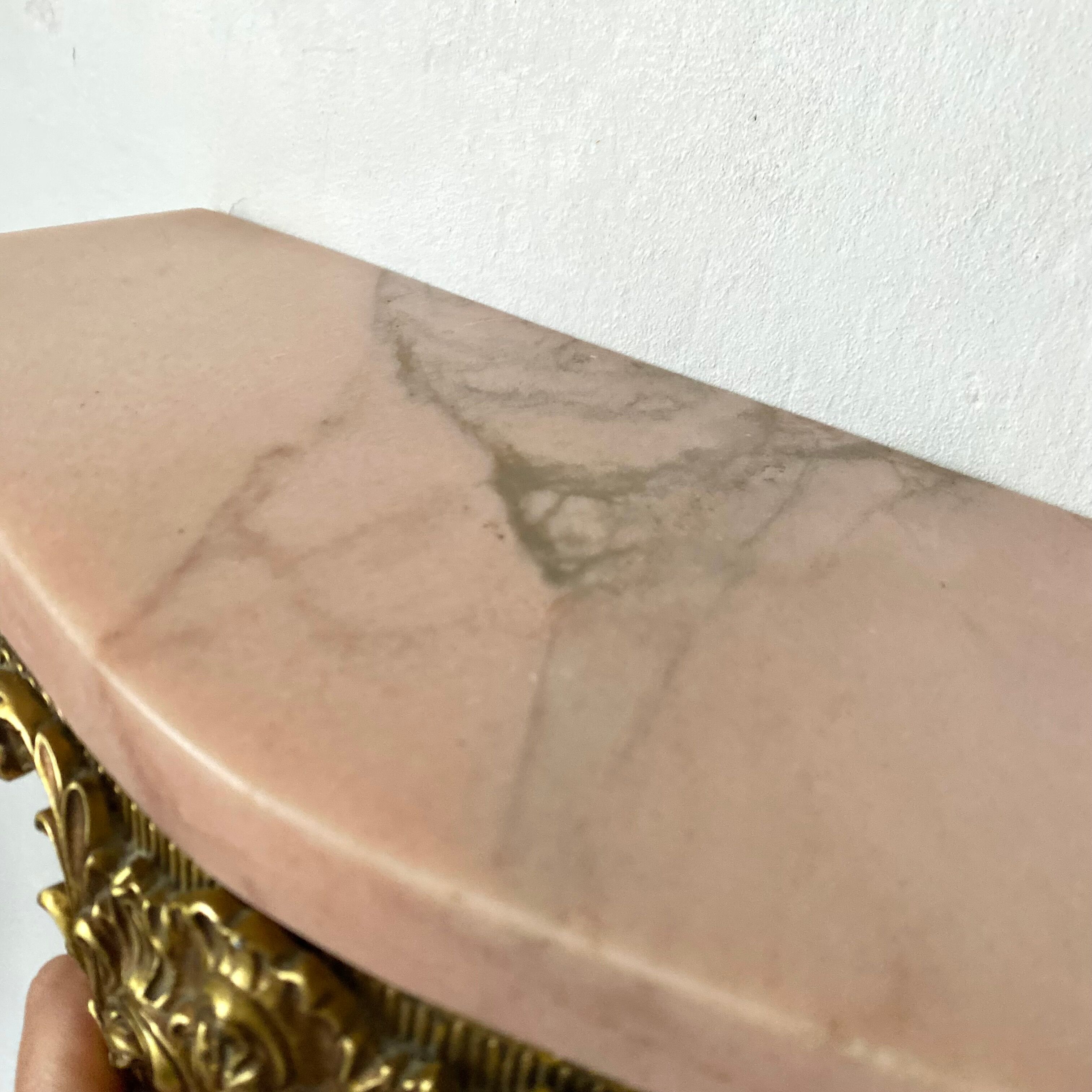 Baroque style wall console in pink marble and gilded metal