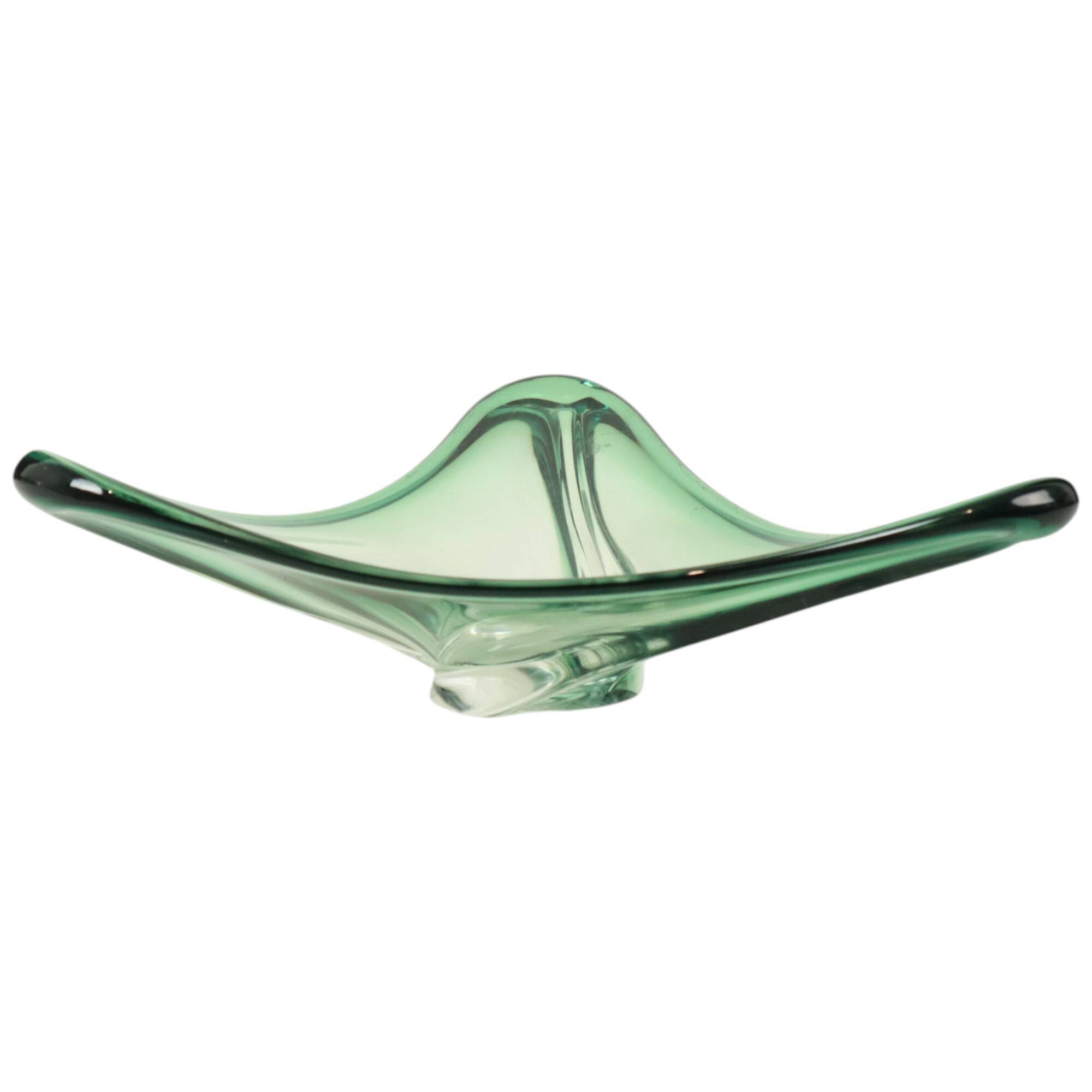 Vintage Green Crystal Bowl Val Saint Lambert 1960s