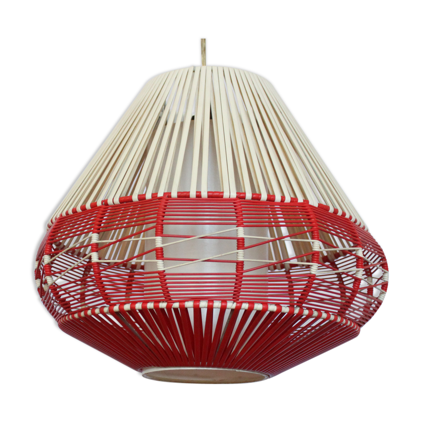 Hanging lampshades scoubidou stretched yarn years 50