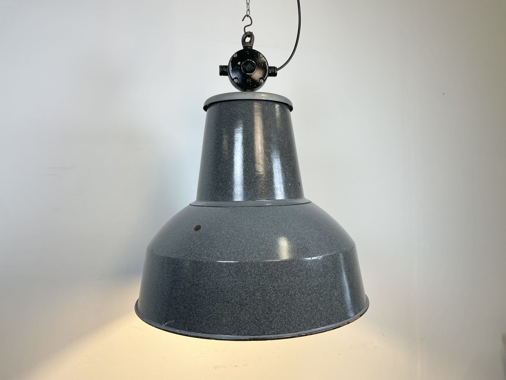 Large Grey Enamel Industrial Factory Lamp from Elektrosvit, 1960s