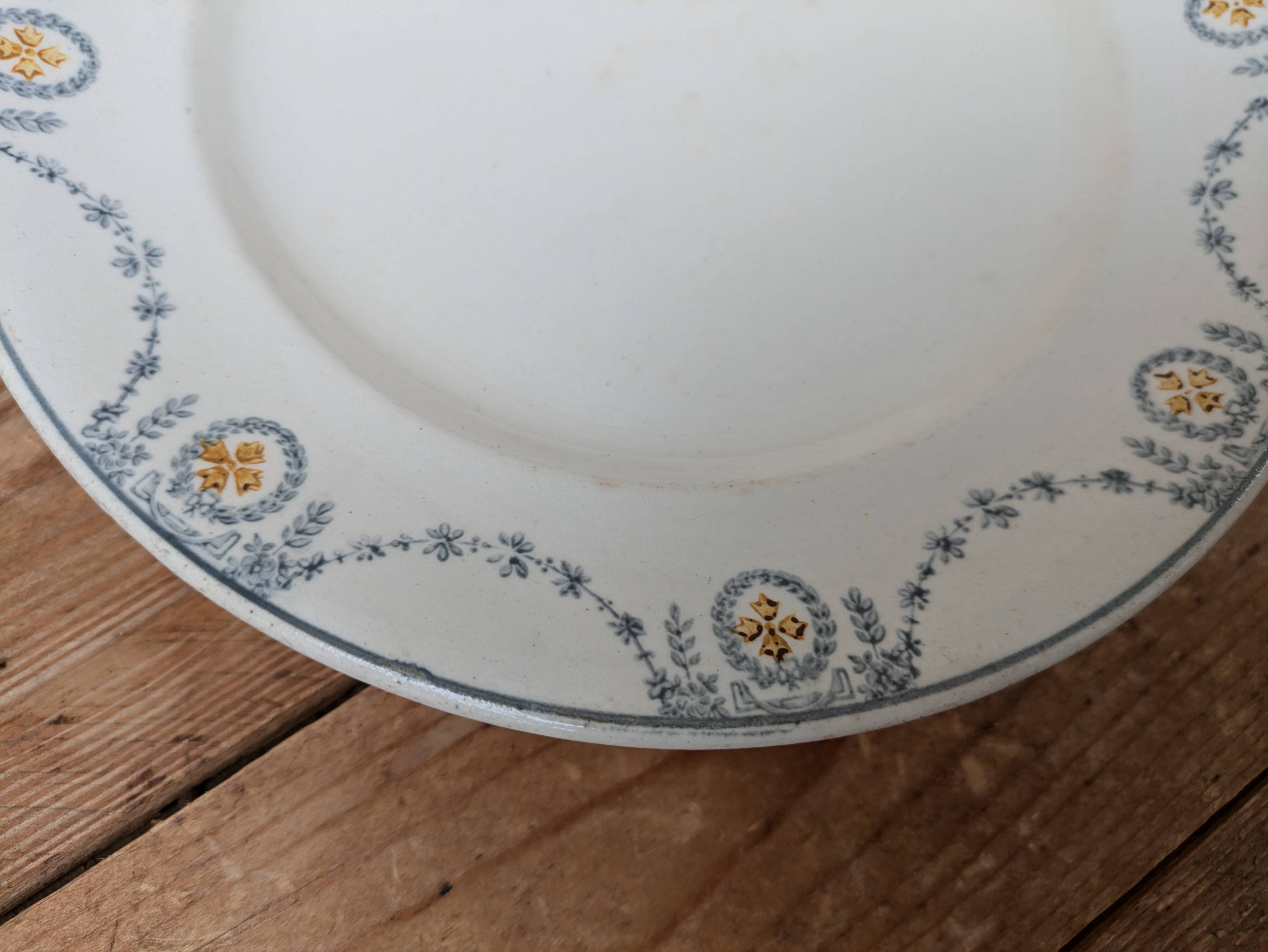 Old plate on pedestal serving dish Longwy Moselle model