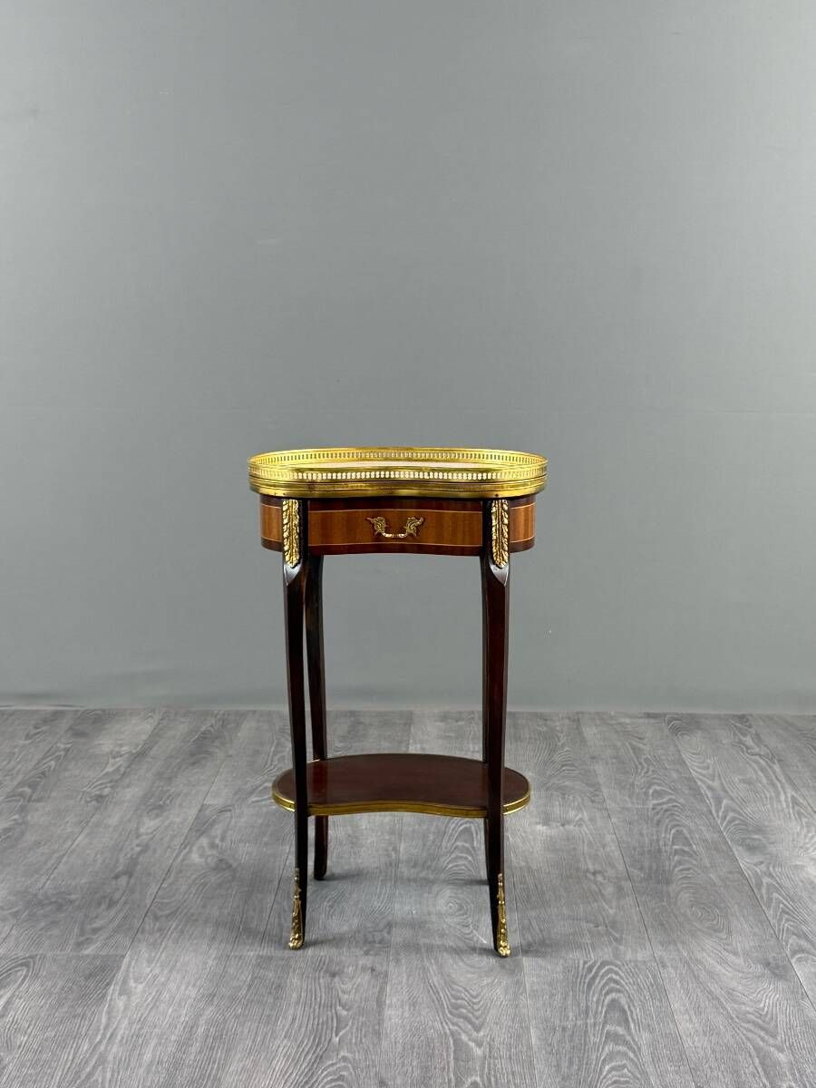 Louis XVI style gueridon in mahogany and gilded bronze, 20th century