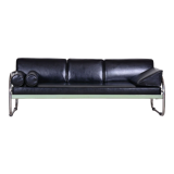 Restored black bauhaus sofa, robert slezak, high-quality leather, chrome-plated steel, 1930s