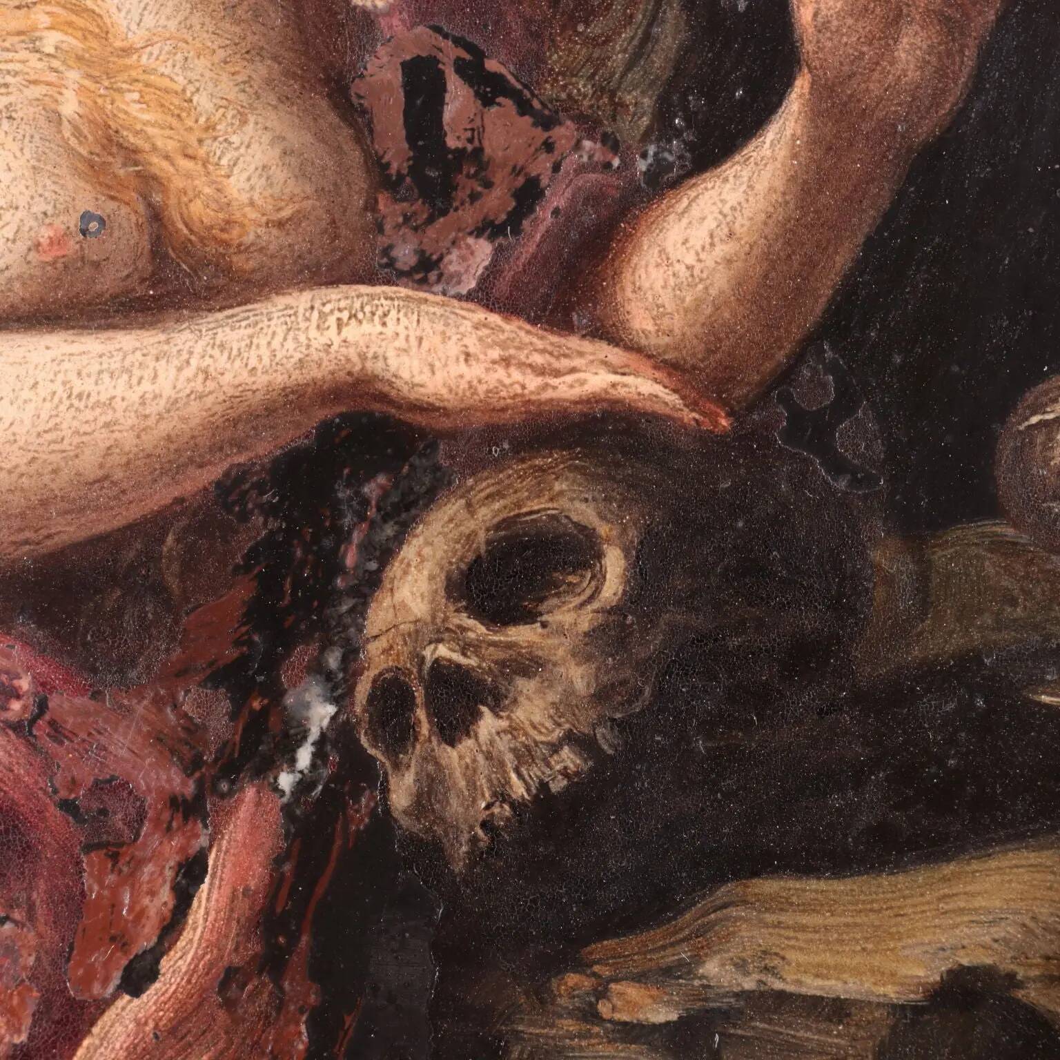 Paire de peintures anciennes sur ardoise, sujet religieux, XVIIe siècle