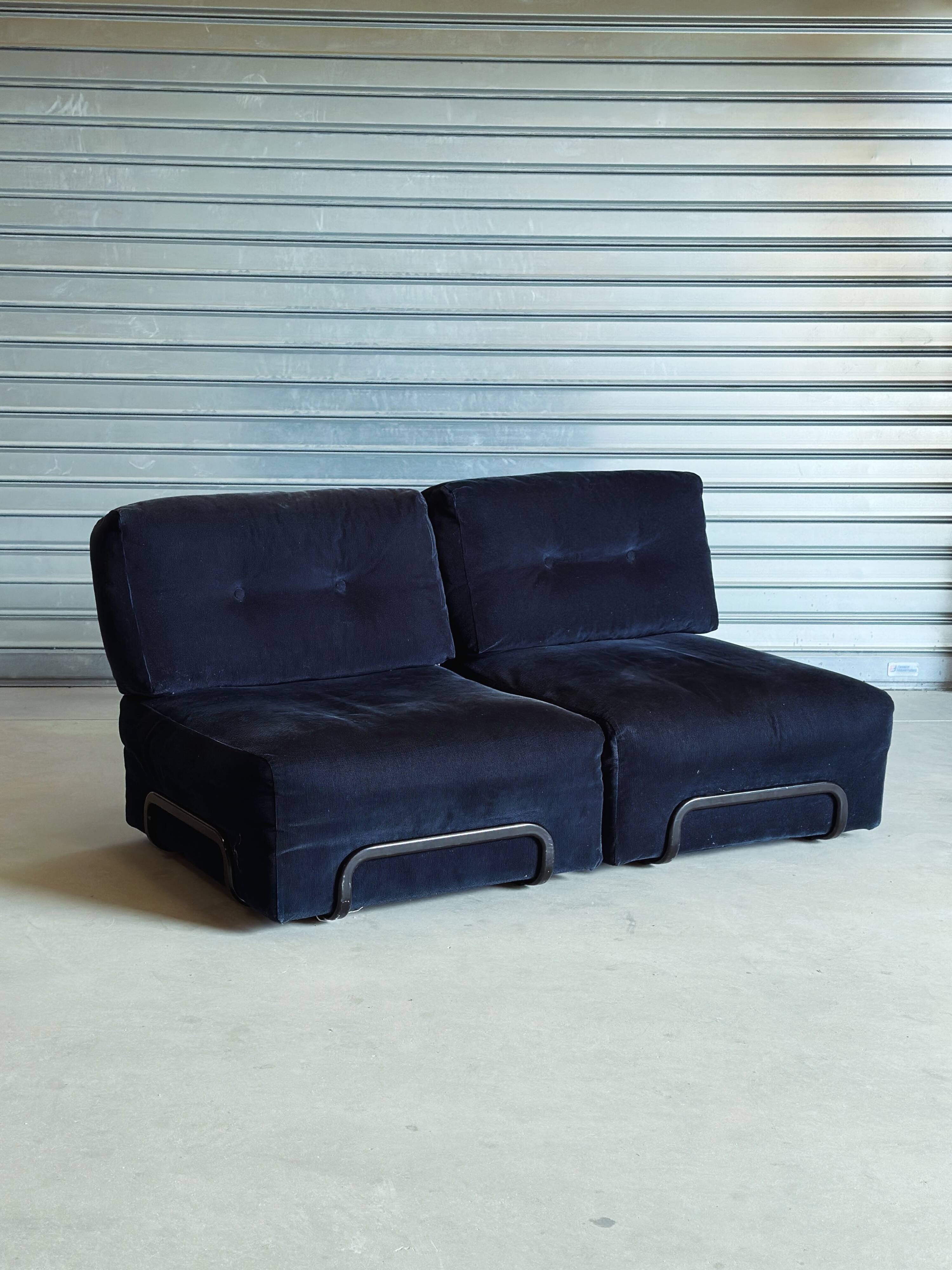 Canapé modulaire vintage en velours bleu nuit – 2 modules