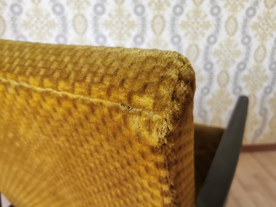 Vintage Yellow Fabric Armchair: Mid-Century Modern Lounge Chair