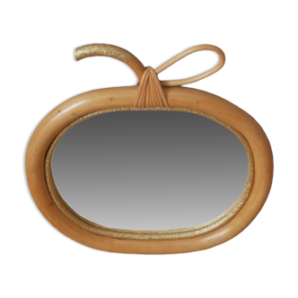 Miroir pomme en rotin bambou osier vintage objet de décoration pour enfant paillettes dorées