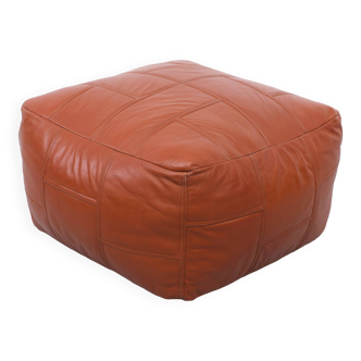 Pouf Stich en Cuir Couleur Cognac Années 1970