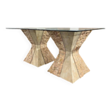 vintage stone dining table with glass top