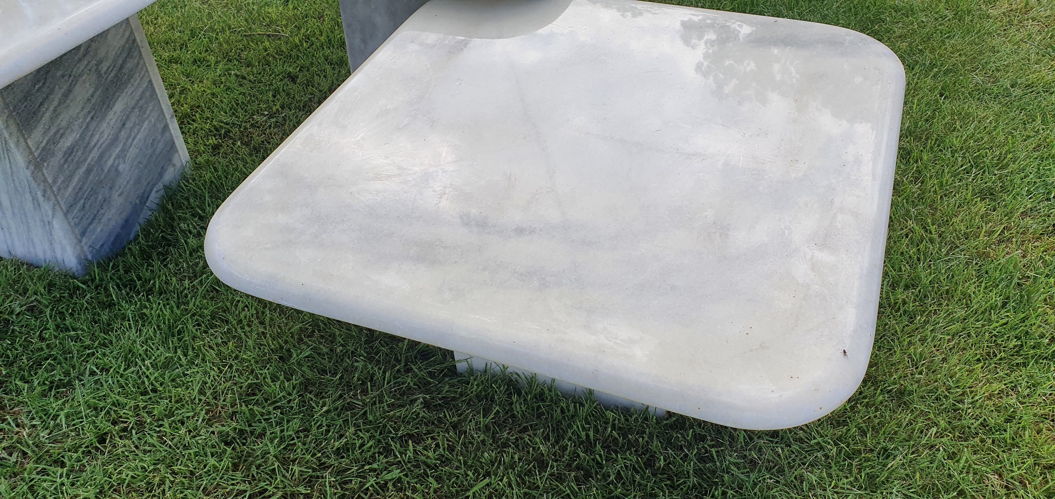Vintage square trundle tables in travertine. 1970.