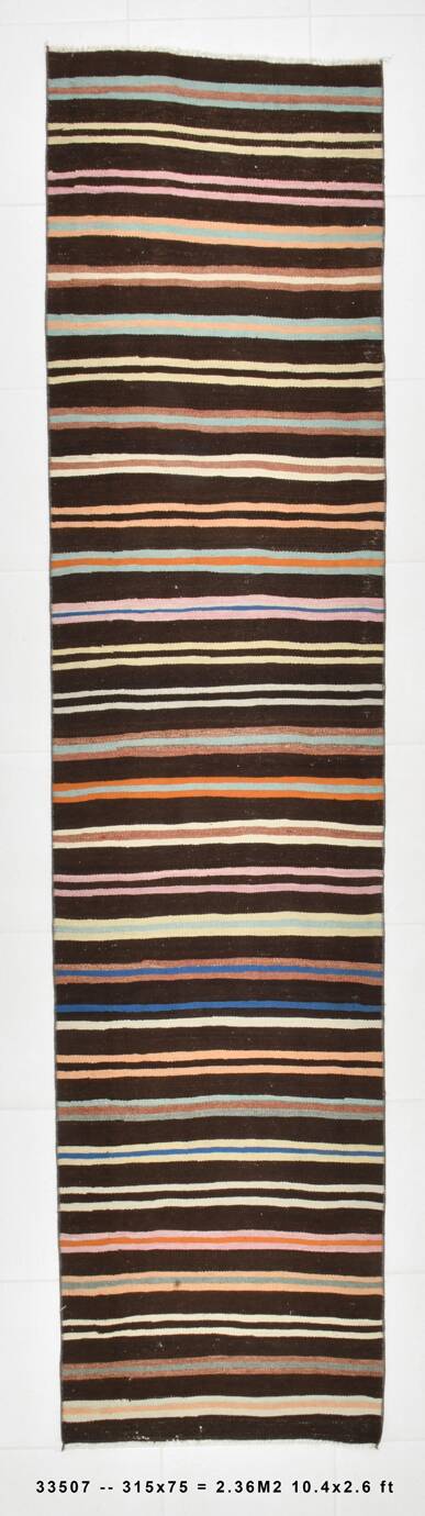 Tapis Kilim à rayures marron et beige
