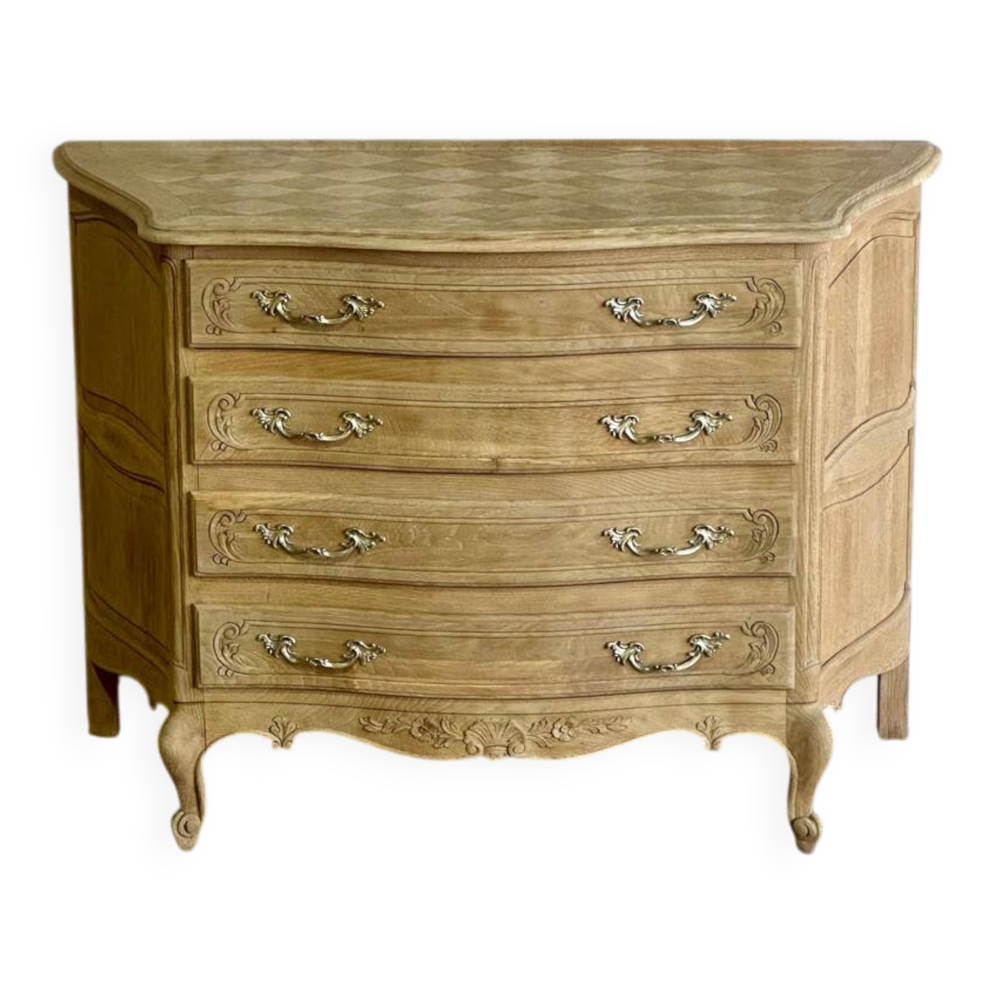 Louis XV provincial commode in solid oak – marquetry top
