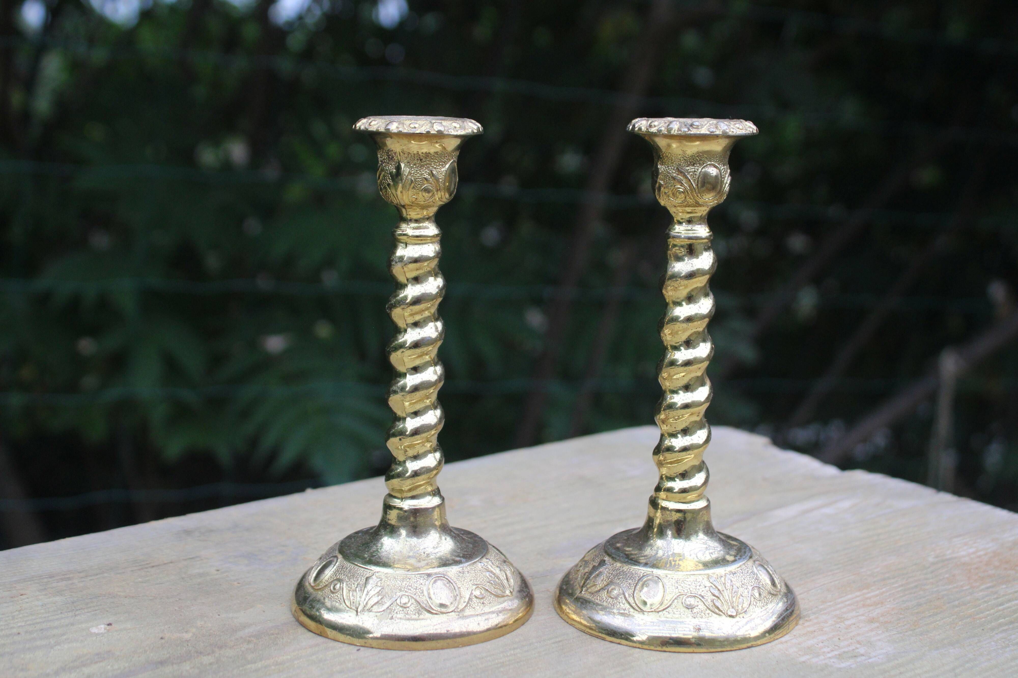 Pair of antique gilt brass candlesticks – Made in England – vintage style
