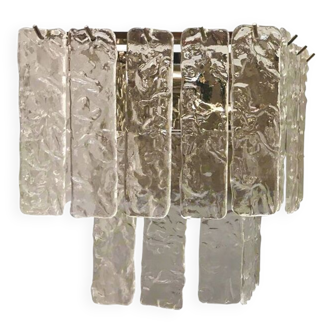 Transparent and hammered strips “listelli” murano glass wall sconce