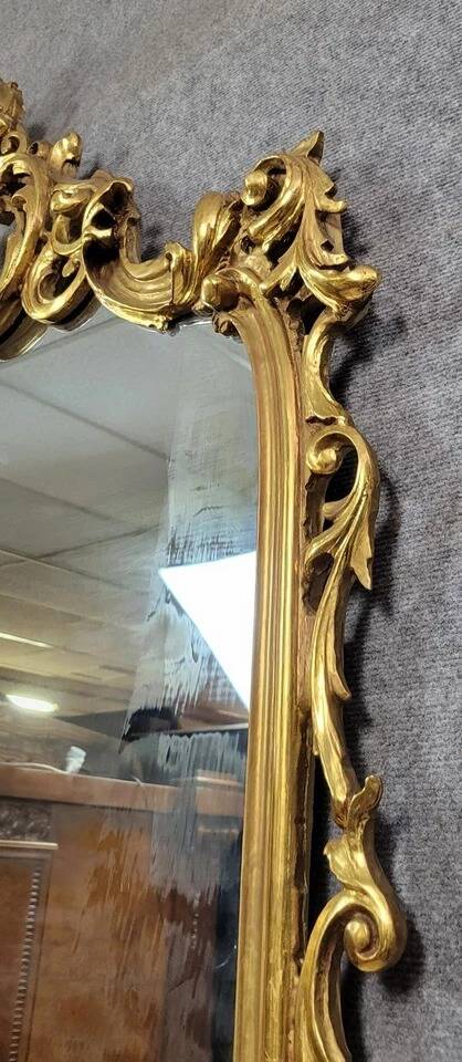 Large Venetian console + Louis XV baroque style mirror in gilded wood
