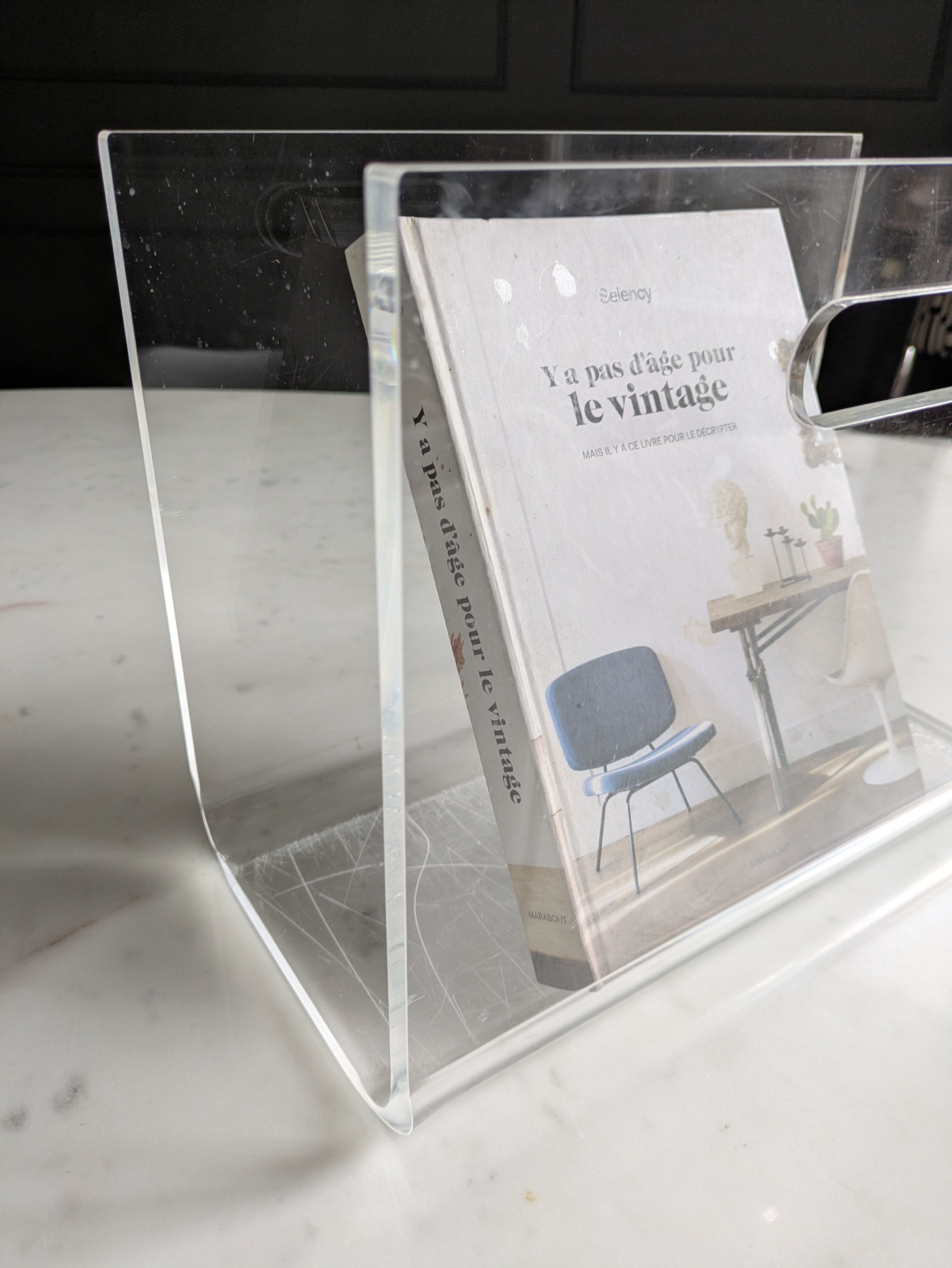 Plexiglass magazine rack by David Lange