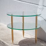 Vintage coffee table, round coffee table, glass table and mirror, 50s