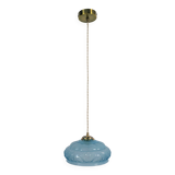 Art Deco pendant light in blue glass and brass
