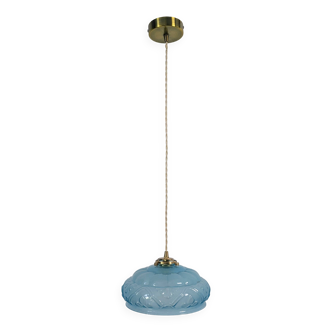 Art Deco pendant light in blue glass and brass