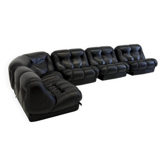 Black leather Nuvolone modular lounge sofa Rino Maturi for Mimo Padova