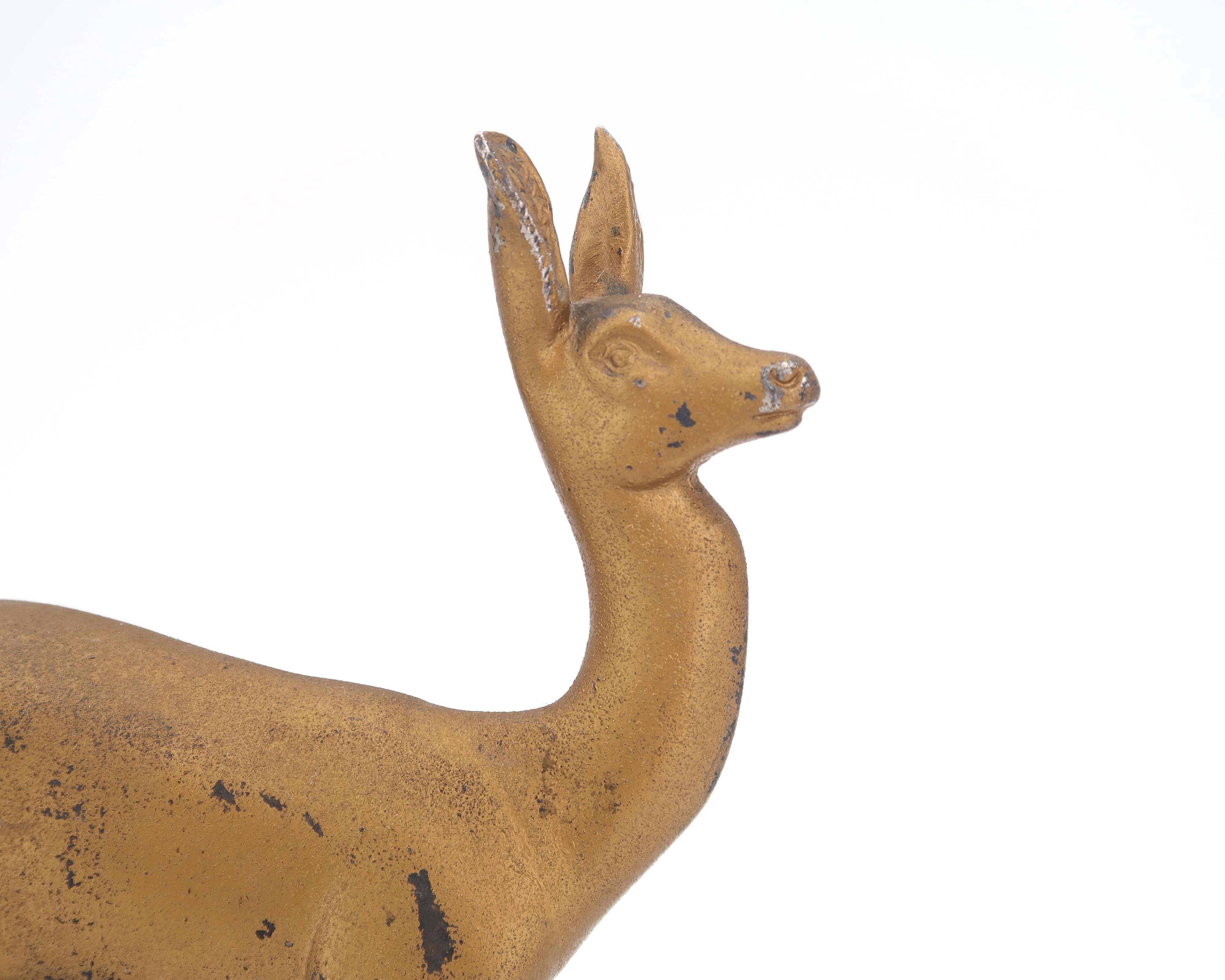 Art Deco gilded doe sculpture on marble base