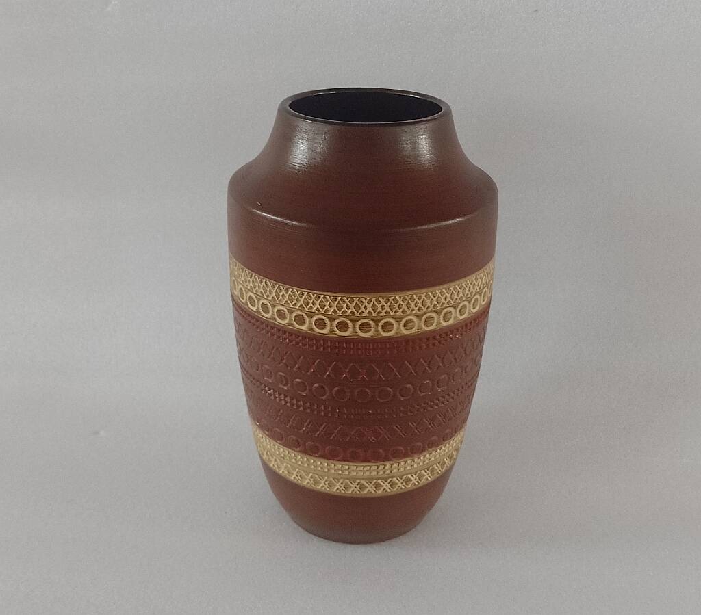 West Germany Pottery Vase Model No. 114 -25 Sgraffito Mid Century Modern