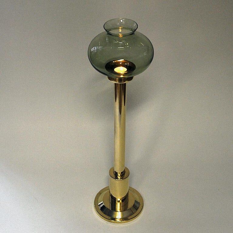 Norwegian Tall Odel Brass Candleholder with green shade 1960s