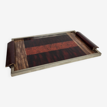 Art Deco tray in wood / glass