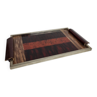 Art Deco tray in wood / glass