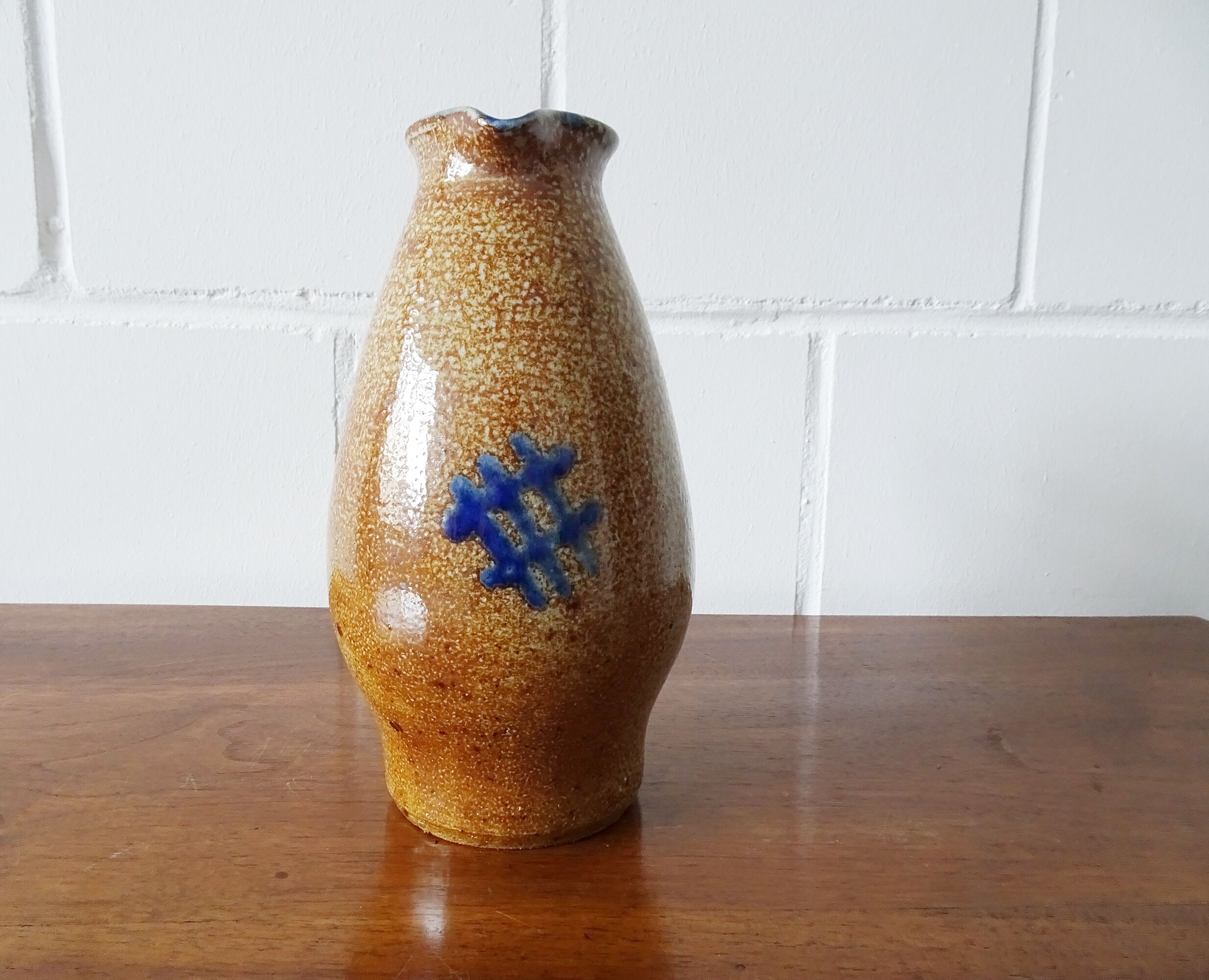 large ceramic jug with salt glaze, studio pottery